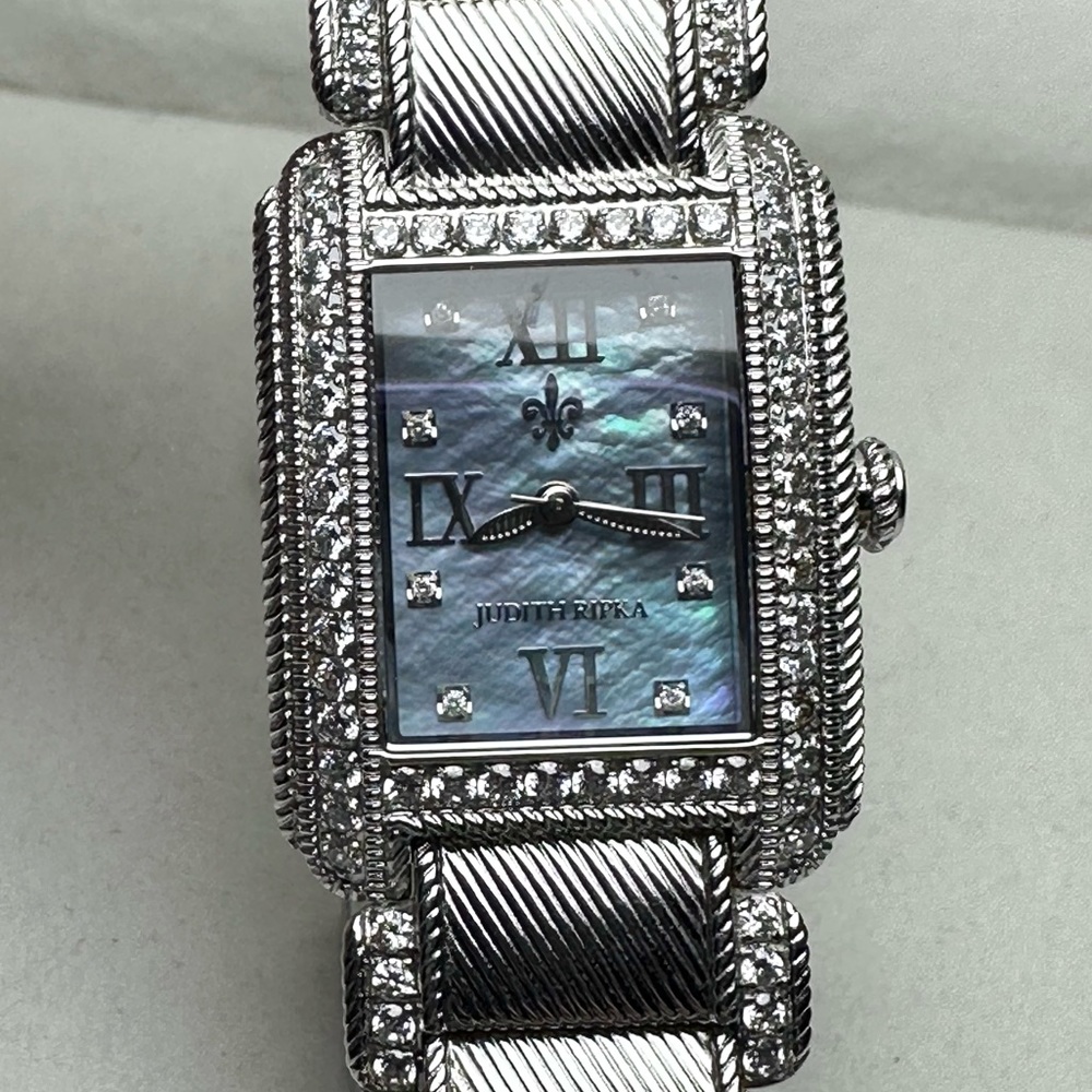 Judith Ripka Mother Of Pearl Diamonique Stainless Steel Bracelet Watch